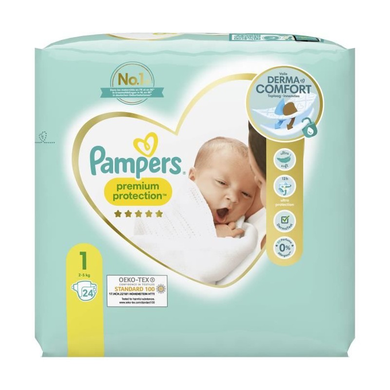 PAMPERS Premium Protection Taille 1 - 24 Couches - 2 a 5kg