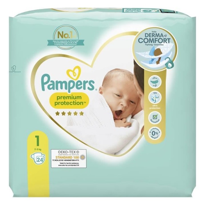 PAMPERS Premium Protection Taille 1 - 24 Couches - 2 a 5kg
