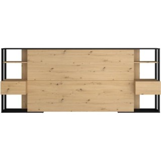 Tete de lit OAK - Chevets intégrés - Décor chene et noir - L 253 x