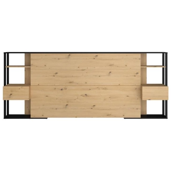 Tete de lit OAK - Chevets intégrés - Décor chene et noir - L 253 x