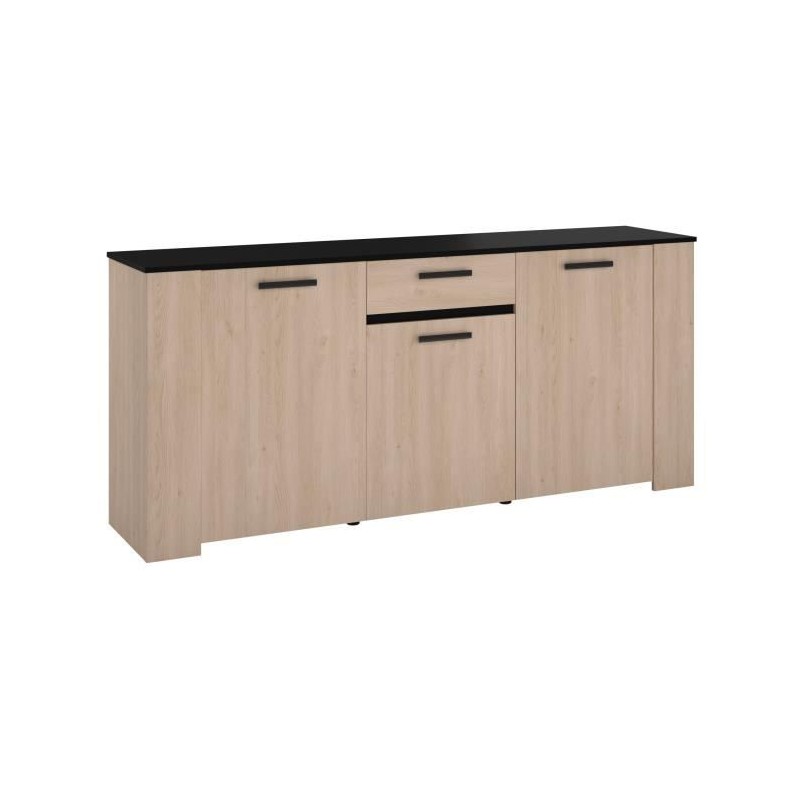 Buffet HELMA - Décor chene Brooklyn et noir - 3 Portes + 1 Tiroir - Style contemporain - L 182 x P 40 x H 80 cm - PARISOT