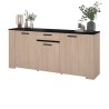 Buffet HELMA - Décor chene Brooklyn et noir - 3 Portes + 1 Tiroir - Style contemporain - L 182 x P 40 x H 80 cm - PARISOT