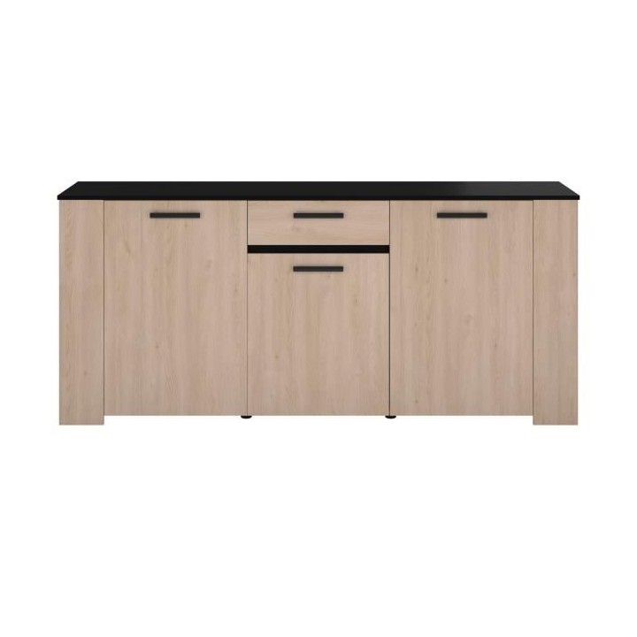 Buffet HELMA - Décor chene Brooklyn et noir - 3 Portes + 1 Tiroir - S
