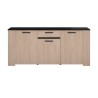 Buffet HELMA - Décor chene Brooklyn et noir - 3 Portes + 1 Tiroir - Style contemporain - L 182 x P 40 x H 80 cm - PARISOT