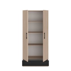 PARISOT Armoire 2 portes battantes + 1 tiroir - Panneaux de particules - Décor chene et noir - L 78 cm x P 38 cm x H 170 cm - V