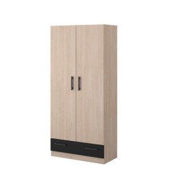 PARISOT Armoire 2 portes battantes + 1 tiroir - Panneaux de particules - Décor chene et noir - L 78 cm x P 38 cm x H 170 cm - V