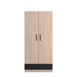 PARISOT Armoire 2 portes battantes + 1 tiroir - Panneaux de particules - Décor chene et noir - L 78 cm x P 38 cm x H 170 cm - V