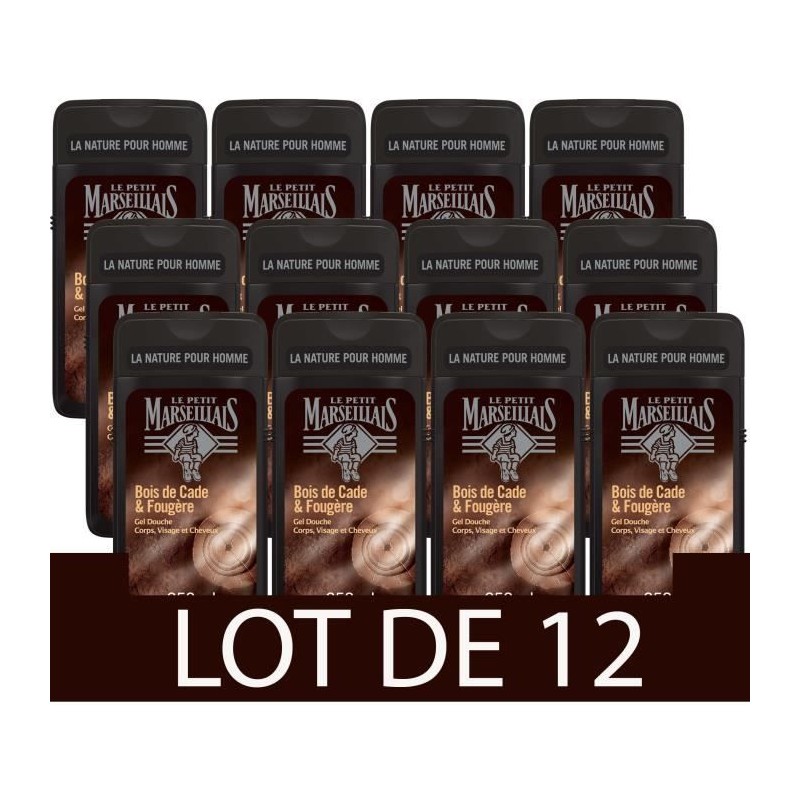 [Lot de 12] LE PETIT MARSEILLAIS Gel Douche Homme Bois Cade Fougere - 250ml