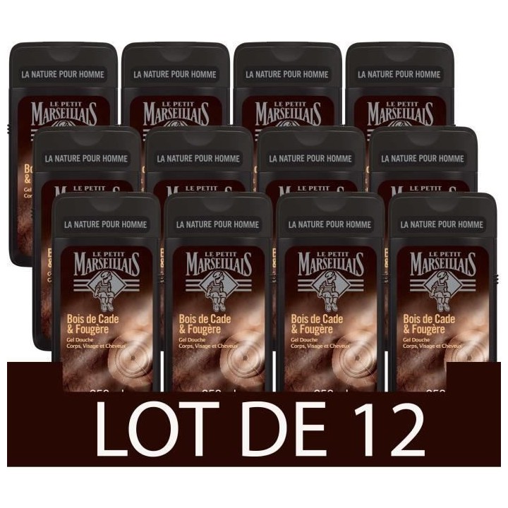 [Lot de 12] LE PETIT MARSEILLAIS Gel Douche Homme Bois Cade Fougere -