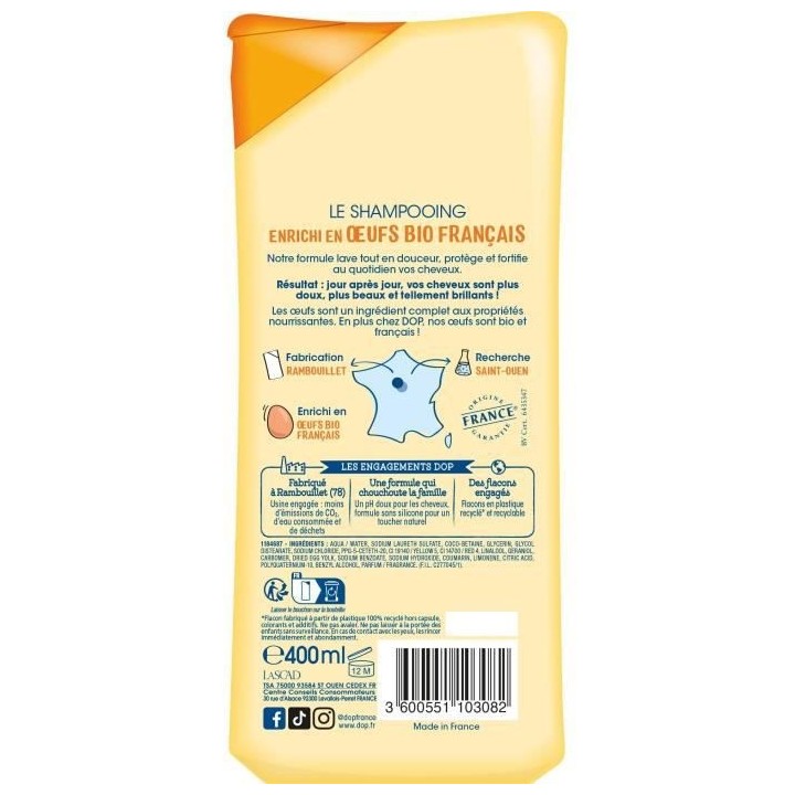 Shampooing Dop Tres doux oeufs 400 ml x12