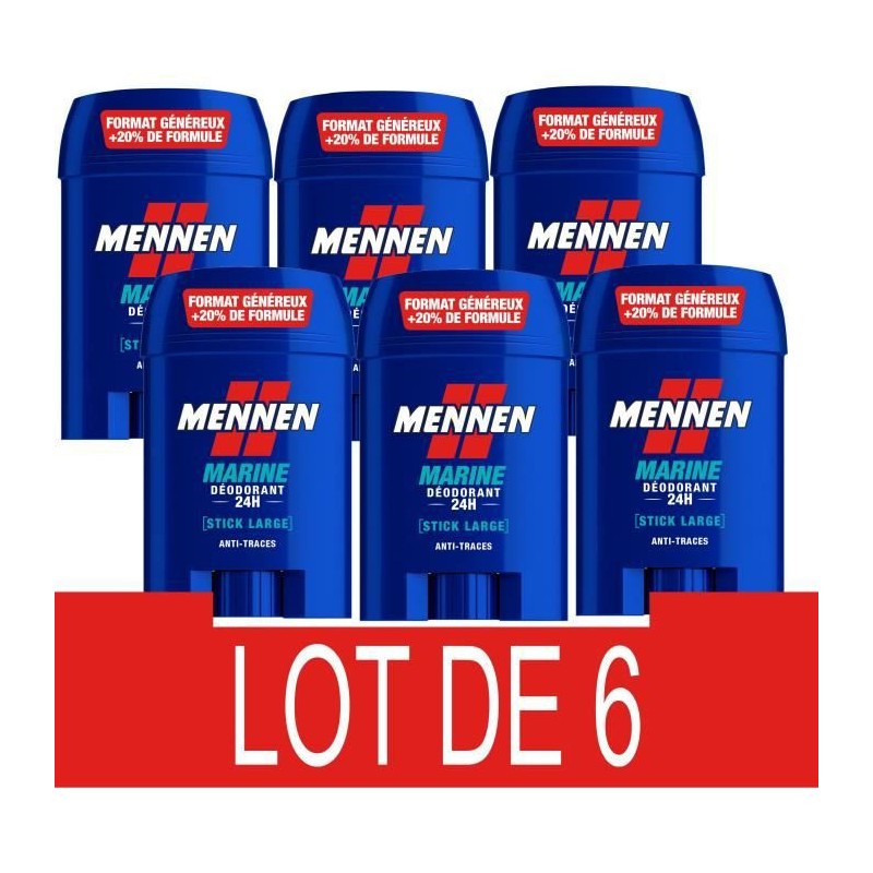 Déodorant homme - MENNEN - Marine - 24H - Stick large sans alcool anti traces - 60 ml x6