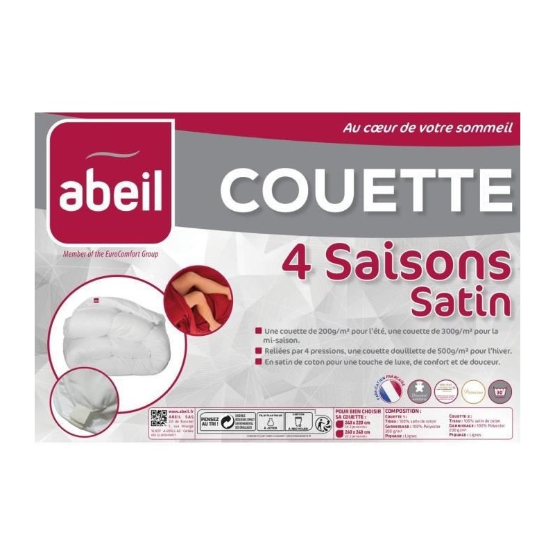 ABEIL Couette 4 SAISONS Satin de Coton 240x260cm