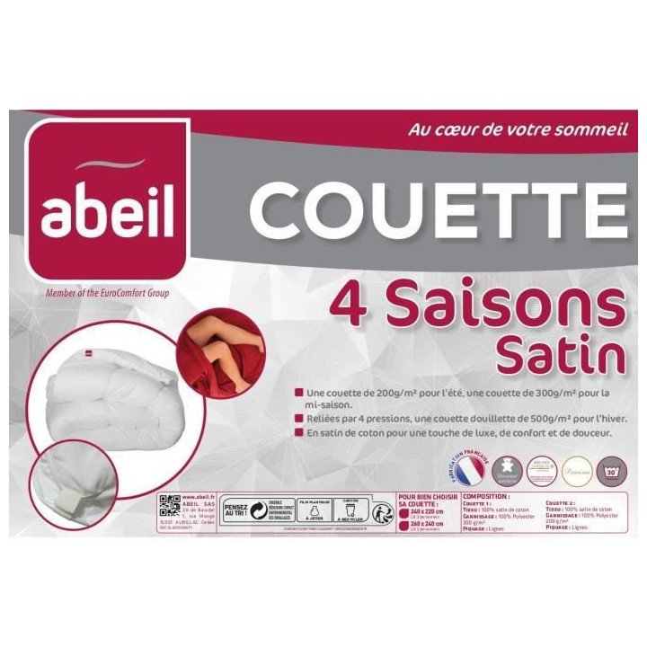 ABEIL Couette 4 SAISONS Satin de Coton 240x260cm