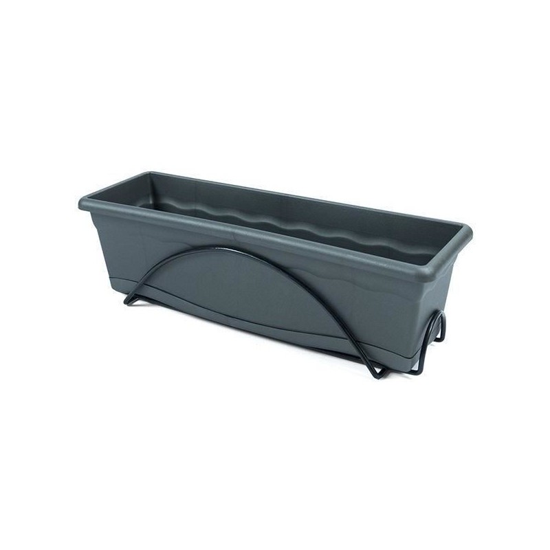 PLASTIKEN Jardiniere 60x20cm avec plateau et support balcon - Anthracite