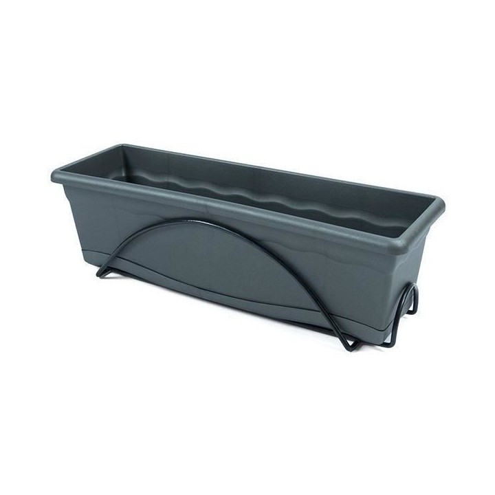 PLASTIKEN Jardiniere 60x20cm avec plateau et support balcon - Anthraci