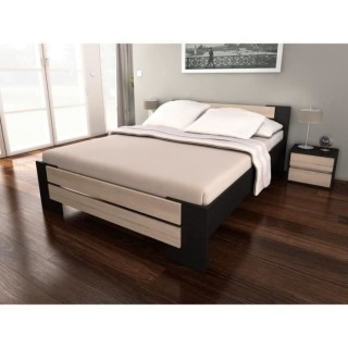 MAO Lit adulte contemporain mélaminé noir et décor chene clair - l