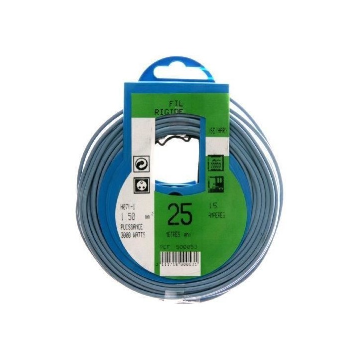 PROFIPLAST Couronne de câble 25 m HO7V-U 1,5 mm2 Bleu