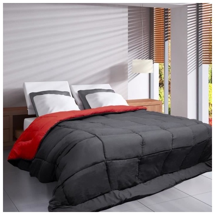 HUDSON Couette légere Microfibre 200g/m² 140x200cm Gris & Rouge