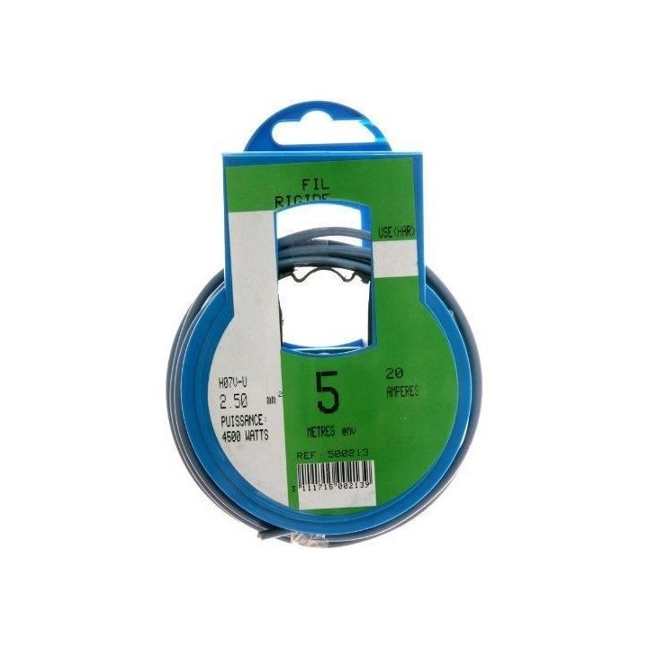 PROFIPLAST Couronne de câble 5 m HO7V-U 2,5 mm2 Bleu