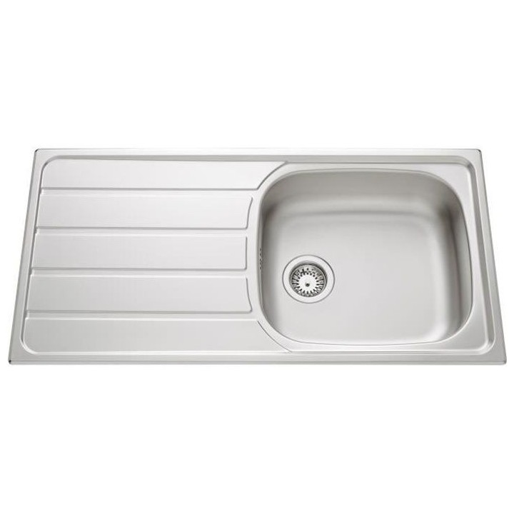 EWI Evier cuisine a encastrer 1 grand bac + 1 égouttoir Quartz - Inox