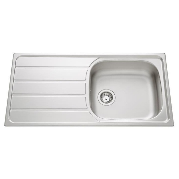 EWI Evier cuisine a encastrer 1 grand bac + 1 égouttoir Quartz - Inox