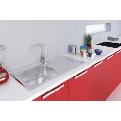 EWI Evier cuisine a encastrer 1 grand bac + 1 égouttoir Quartz - Inox - 100 x 50 cm