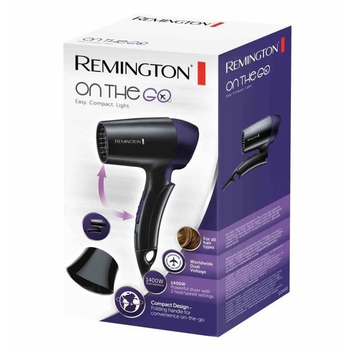 Remington D2400 Seche-Cheveux Voyage 1400W On The Go, Poignée Pliable