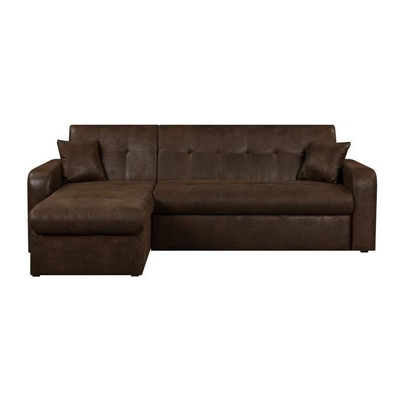 Canapé d'angle réversible convertible 3 places - Tissu marron vieilli - Contemporain - L 235 x P 85 - 153 cm - ROMAN