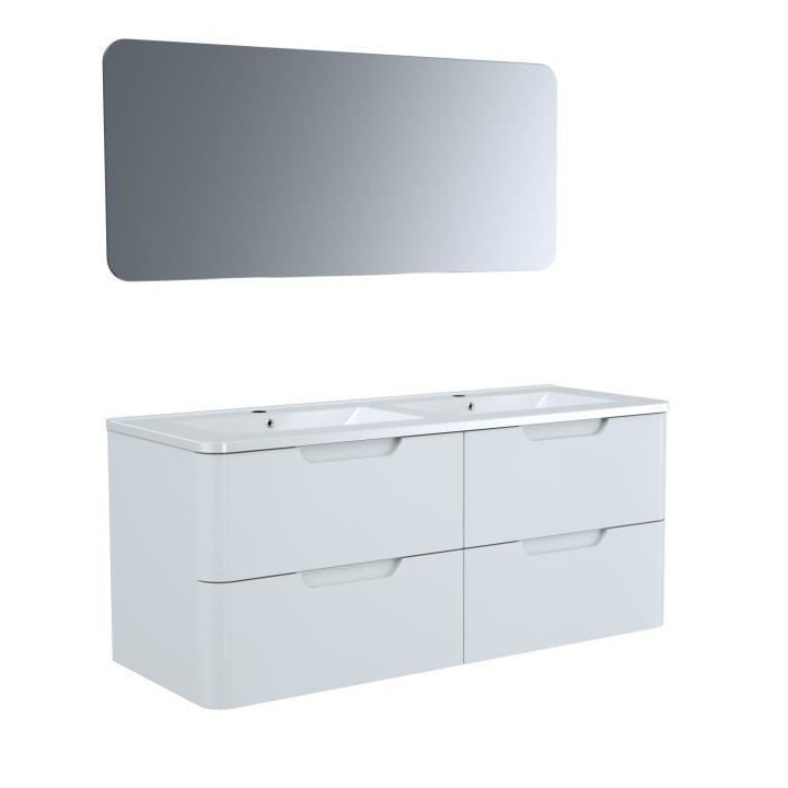 RONDO Meuble salle de bain L 120 - 2 tiroirs + vasque - Blanc