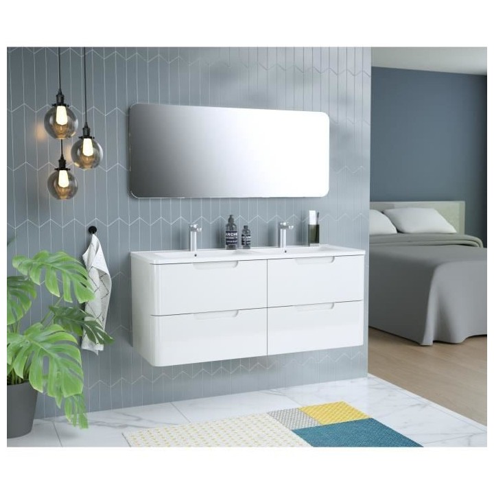 RONDO Meuble salle de bain L 120 - 2 tiroirs + vasque - Blanc