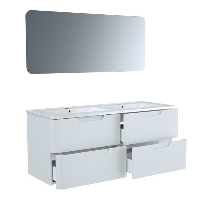 RONDO Meuble salle de bain L 120 - 2 tiroirs + vasque - Blanc