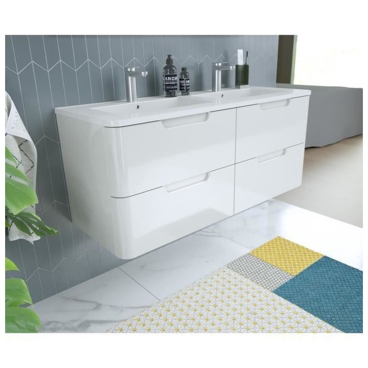 RONDO Meuble salle de bain L 120 - 2 tiroirs + vasque - Blanc