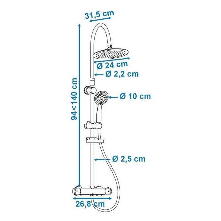 ROUSSEAU Colonne de douche avec robinet mitigeur thermostatique Suhali