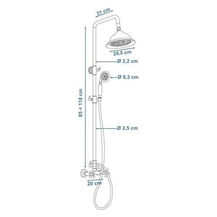 ROUSSEAU Colonne de douche avec robinet mélangeur Retro - Chrome