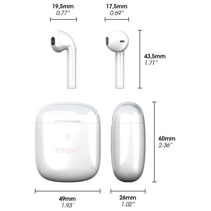 RYGHT R483904 DYPLO 2 - Ecouteur True Wireles Earphones - Blanc