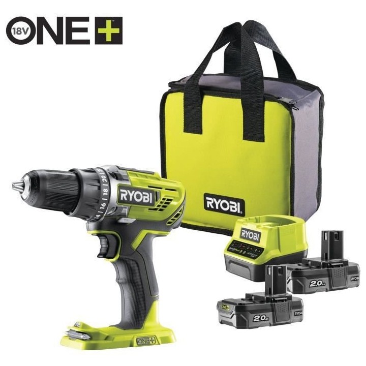 Perceuse-Visseuse sans fil Ryobi One+ R18DD3-220S - 2 batteries de 2Ah