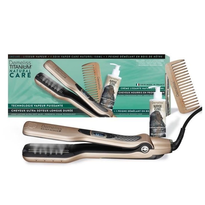 Coffret SAINT ALGUE - lisseur vapeur + soin naturel + peigne en bois d