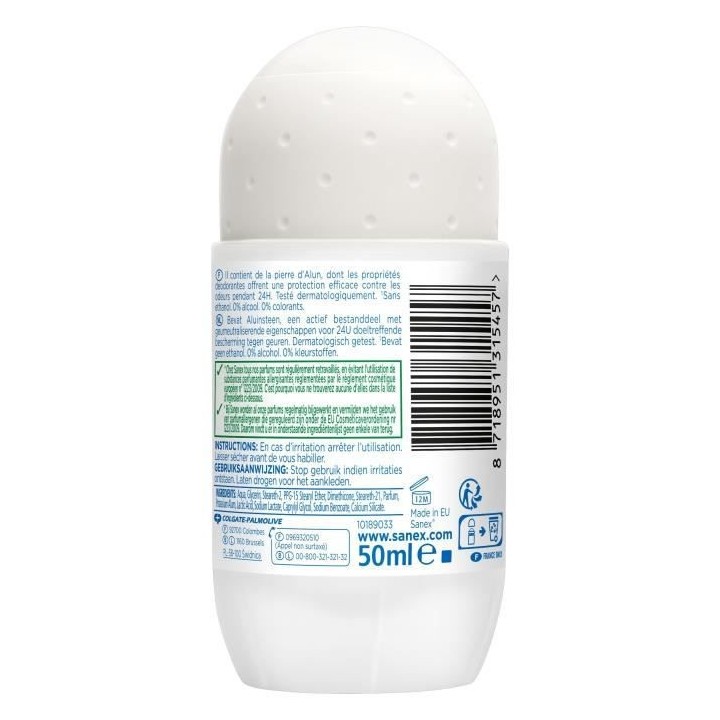 SANEX Déodorant Natur Protect peaux sensibles Pierre d'alun bille - 5