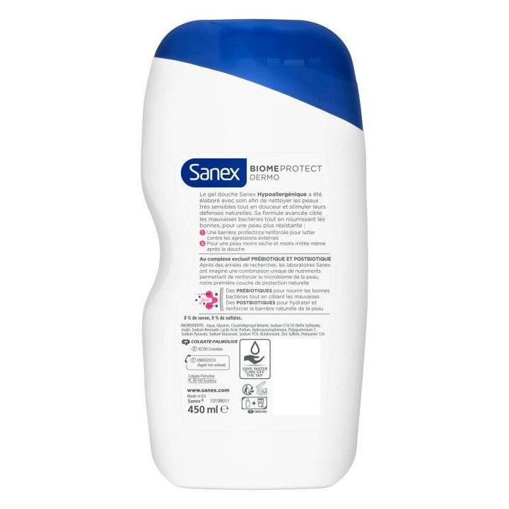 SANEX Gel douche BiomeProtect Dermo Hypoallergénique - 450 ml