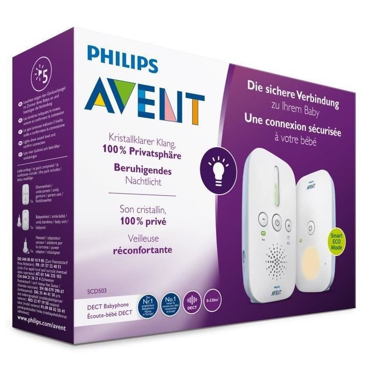 PHILIPS AVENT SCD503/26 - BabyPhone DECT connecté - Mode Smart ECO -