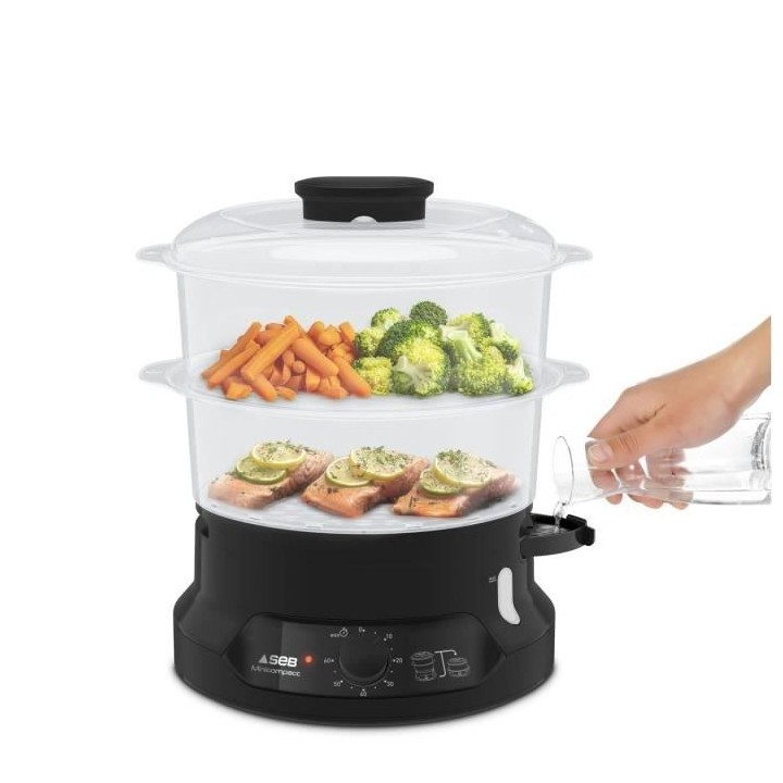 SEB VC139800 Minicompact Cuiseur vapeur, 2 bols empilables, Bac a riz