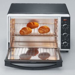 Mini Four chaleur SEVERIN TO2058 tournante 42 L, pierre a pizza et tournebroche, Four posable 1 800 W, Minuteur 120 min, Noir/In