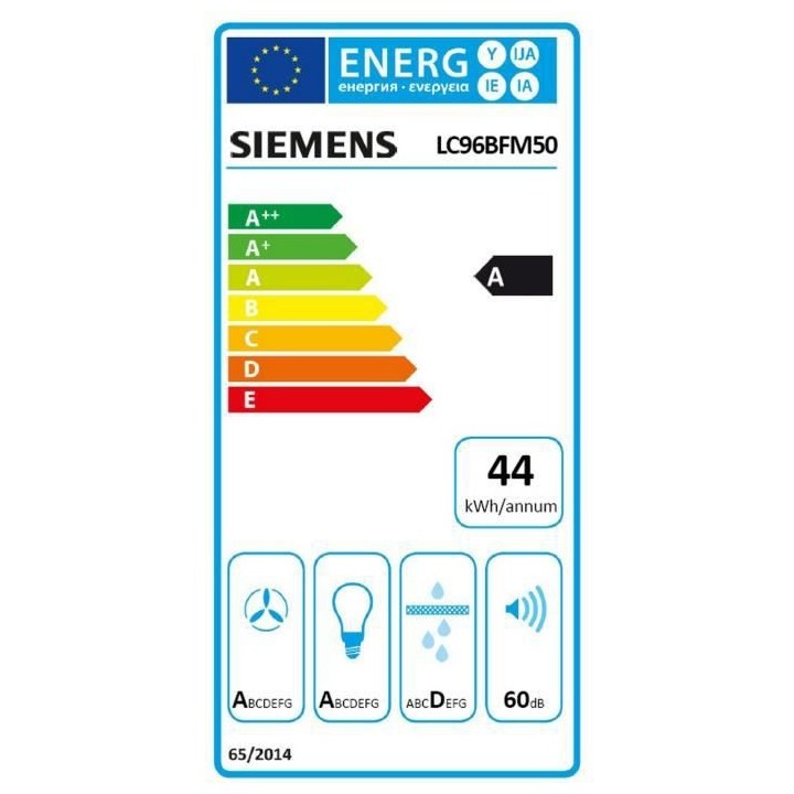 SIEMENS LC96BFM50 - Hotte murale-Evacuation / Recyclage-580 m3 air / h