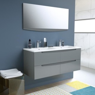 SMILE Salle de bain double vasque + miroir L 120 cm - 4 tiroirs a ferm
