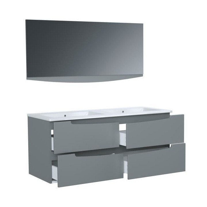 SMILE Salle de bain double vasque + miroir L 120 cm - 4 tiroirs a ferm