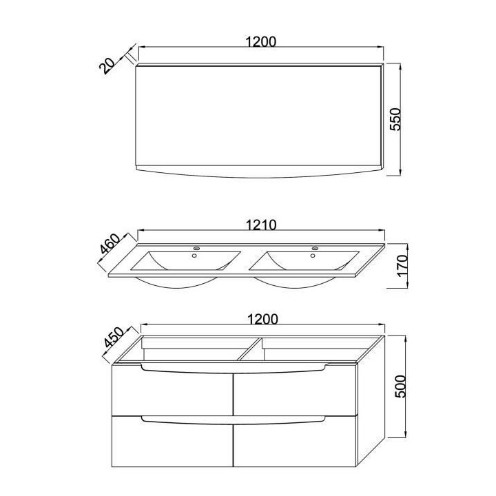 SMILE Salle de bain double vasque + miroir L 120 cm - 4 tiroirs a ferm