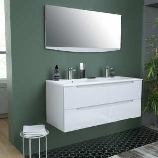 SMILE Salle de bain double vasque avec miroir L 120 cm - 4 tiroirs a f