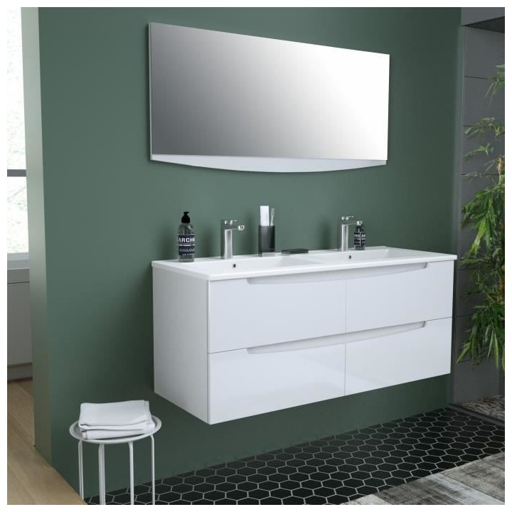 SMILE Salle de bain double vasque avec miroir L 120 cm - 4 tiroirs a f