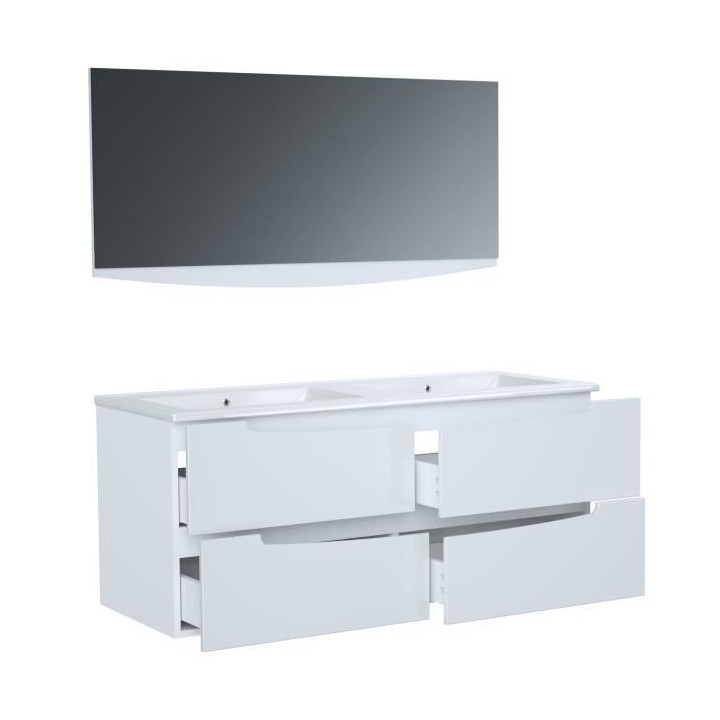 SMILE Salle de bain double vasque avec miroir L 120 cm - 4 tiroirs a f