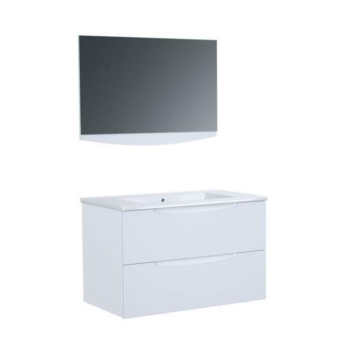 SMILE Salle de bain simple vasque avec miroir L 80 cm - 2 tiroirs a fe
